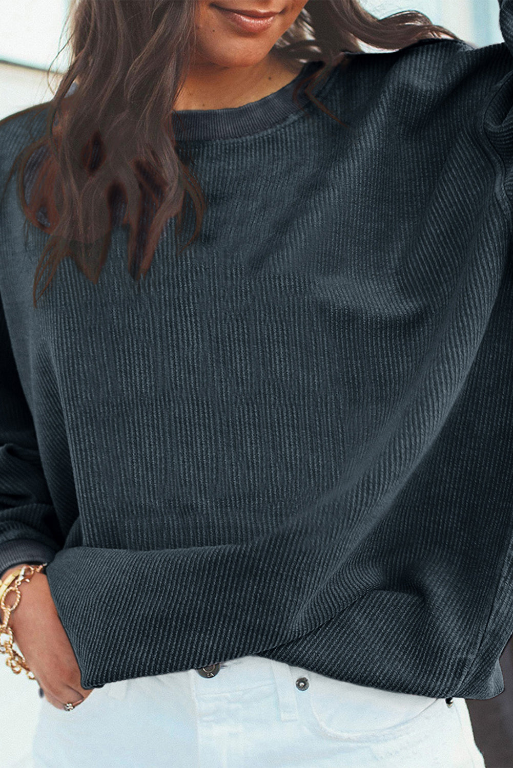 Apricot Drop Shoulder Ribbed Oversized Sweatshirt
