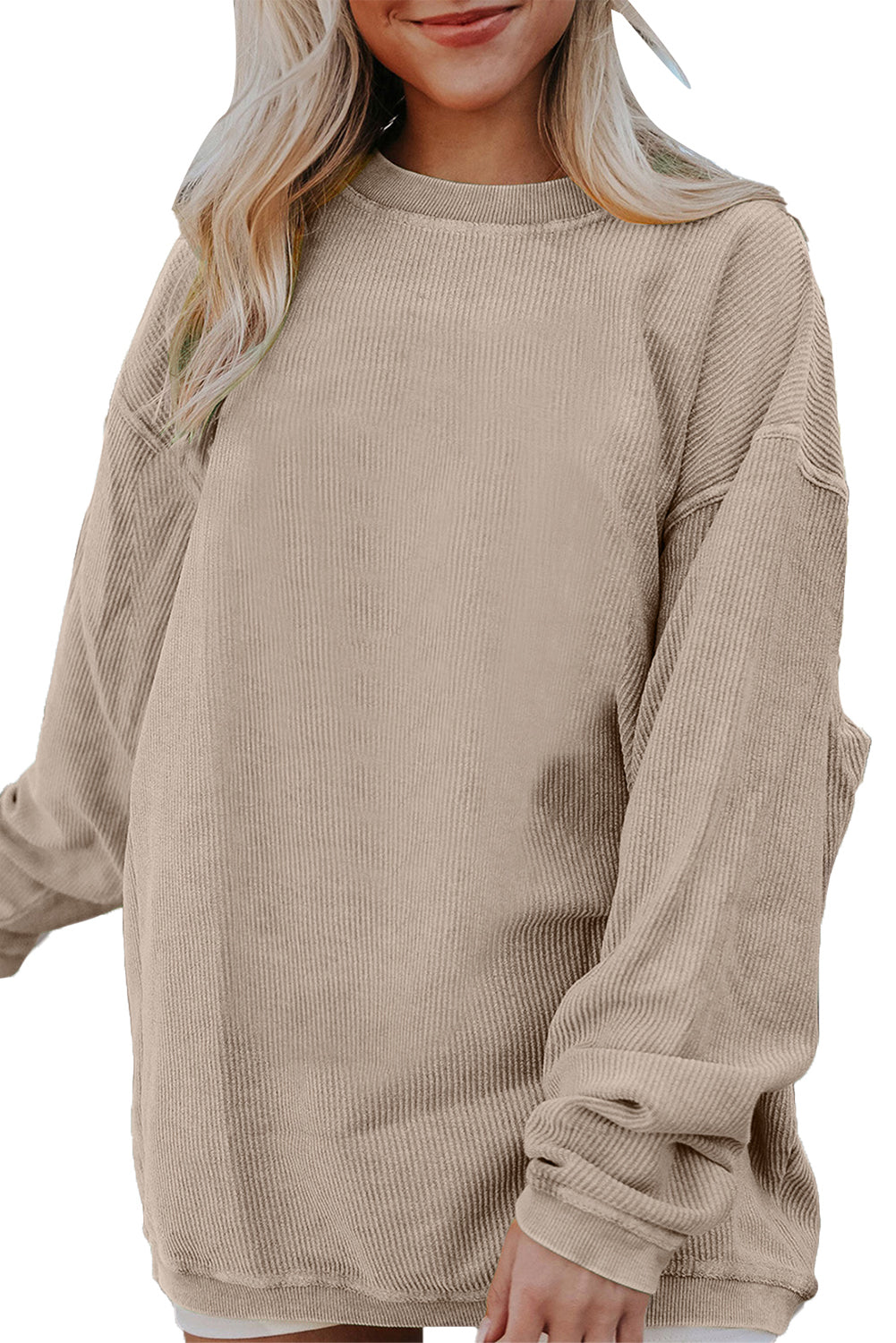 Apricot Drop Shoulder Ribbed Oversized Sweatshirt