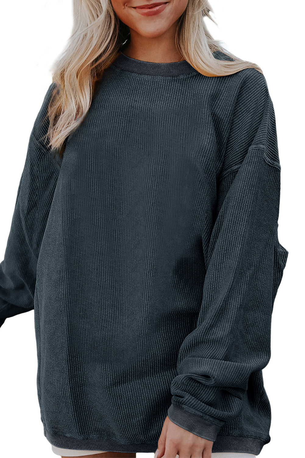 Apricot Drop Shoulder Ribbed Oversized Sweatshirt