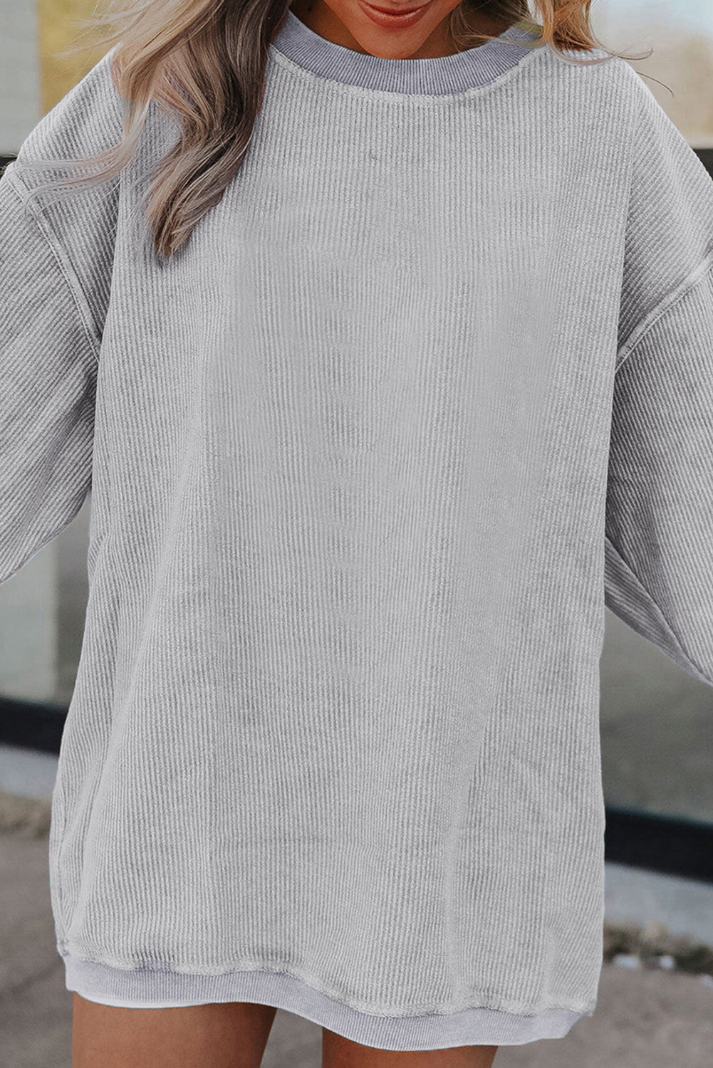 Apricot Drop Shoulder Ribbed Oversized Sweatshirt