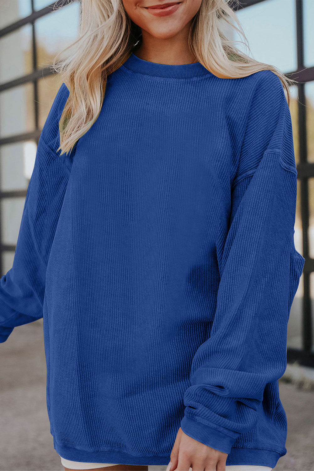 Apricot Drop Shoulder Ribbed Oversized Sweatshirt