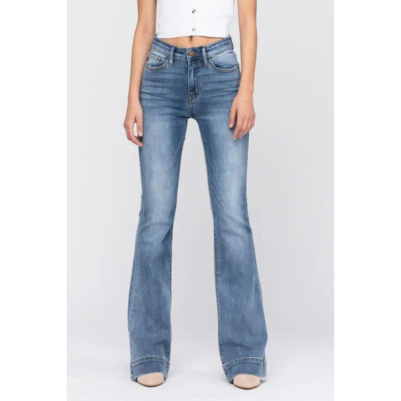 JUDY BLUE MID RISE TROUSER FLARE JEANS