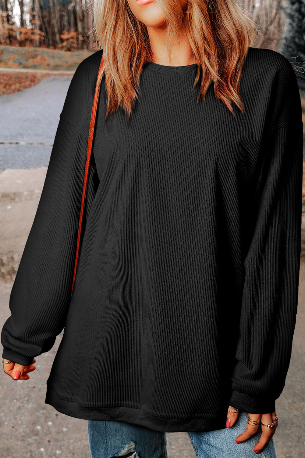 Apricot Drop Shoulder Ribbed Oversized Sweatshirt
