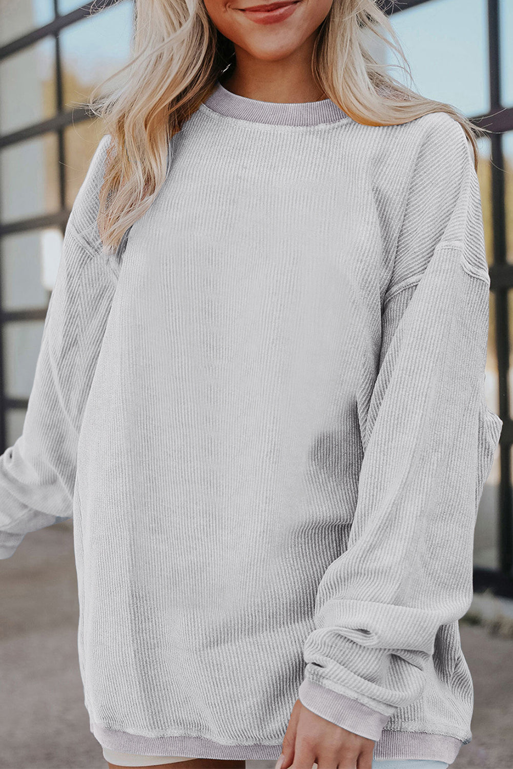 Apricot Drop Shoulder Ribbed Oversized Sweatshirt