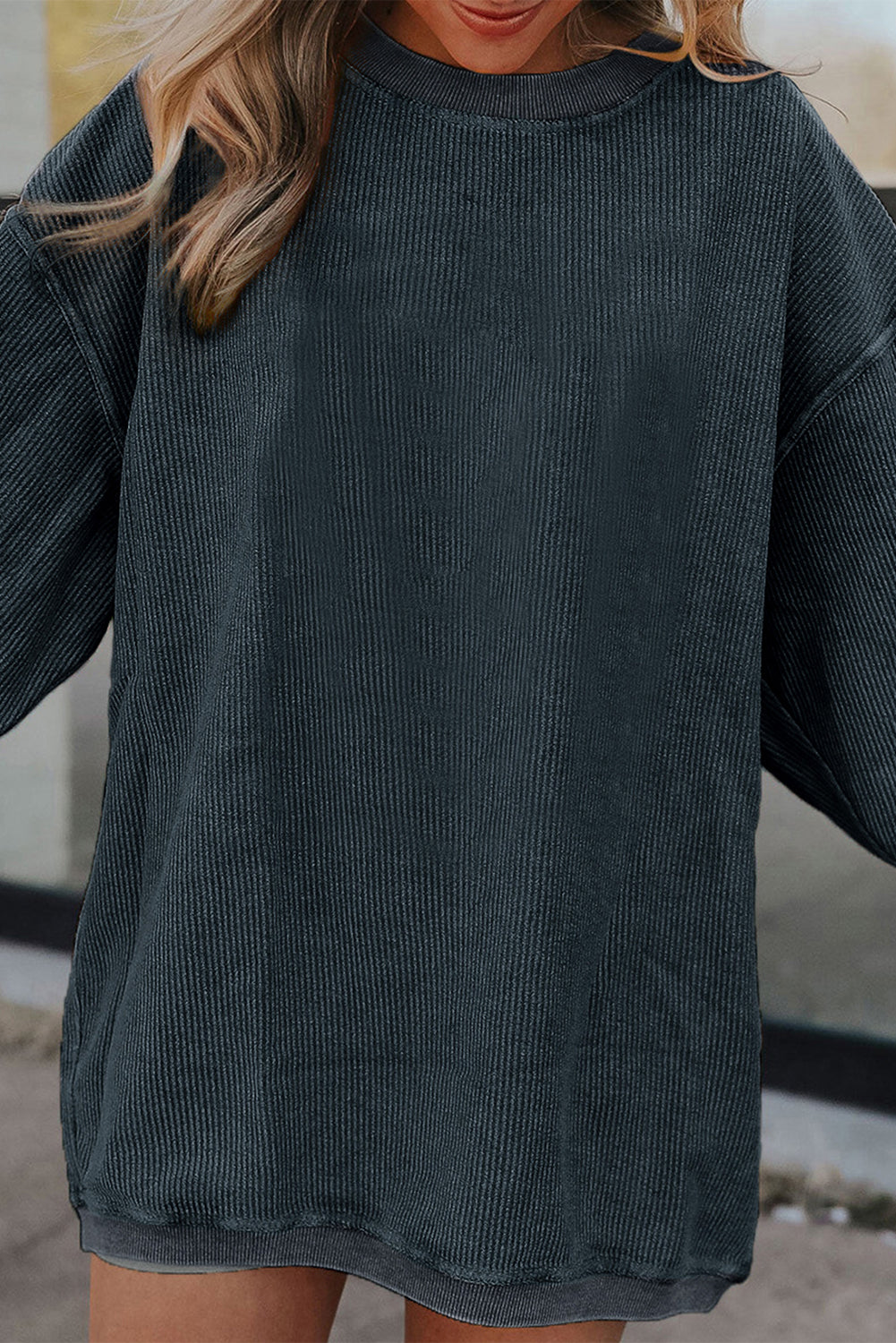 Apricot Drop Shoulder Ribbed Oversized Sweatshirt