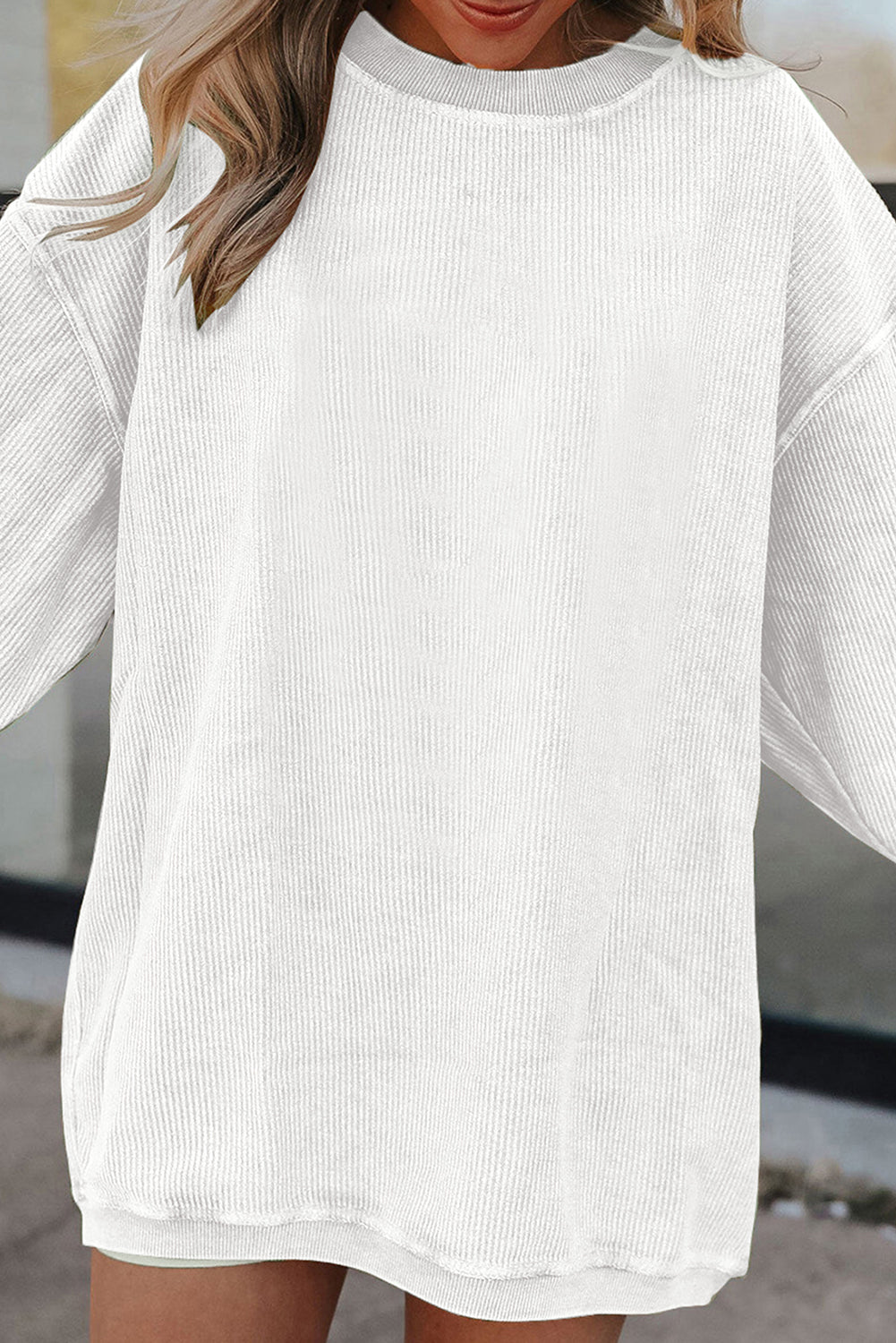 Apricot Drop Shoulder Ribbed Oversized Sweatshirt