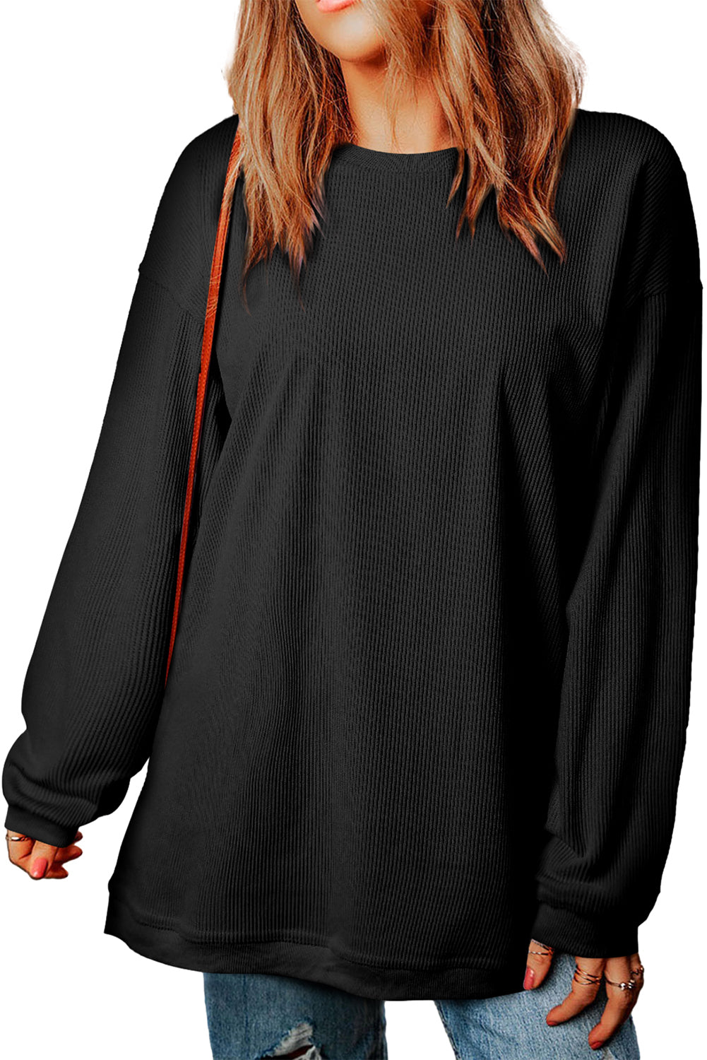 Apricot Drop Shoulder Ribbed Oversized Sweatshirt