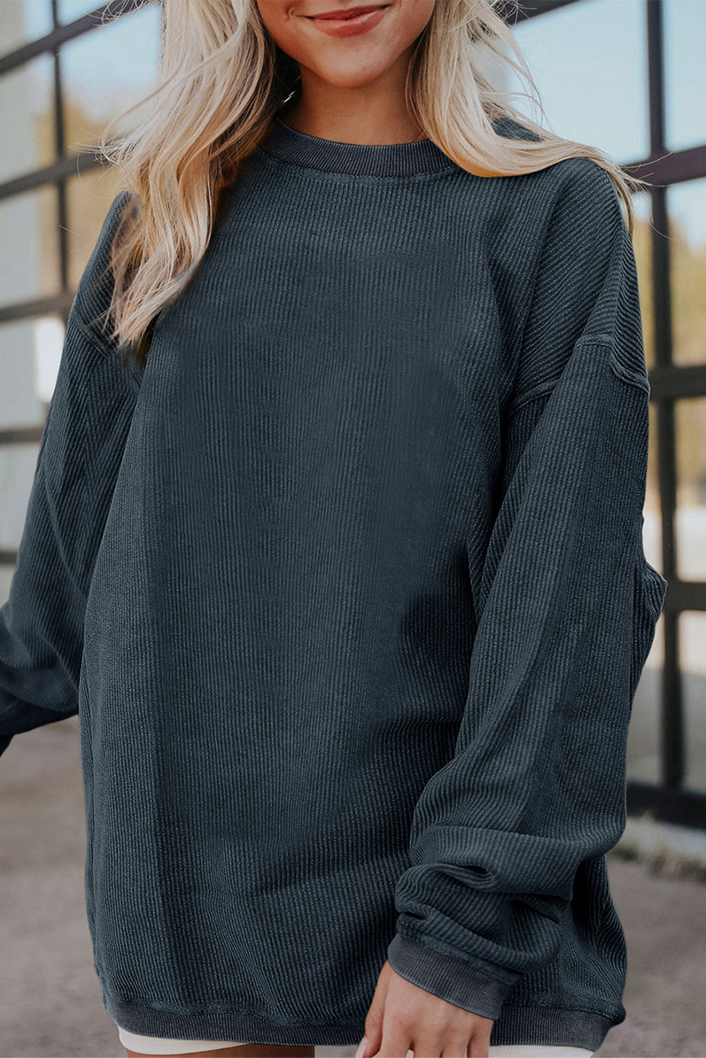 Apricot Drop Shoulder Ribbed Oversized Sweatshirt