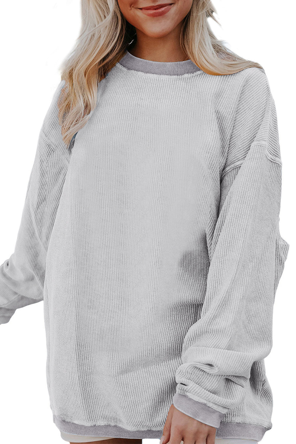 Apricot Drop Shoulder Ribbed Oversized Sweatshirt
