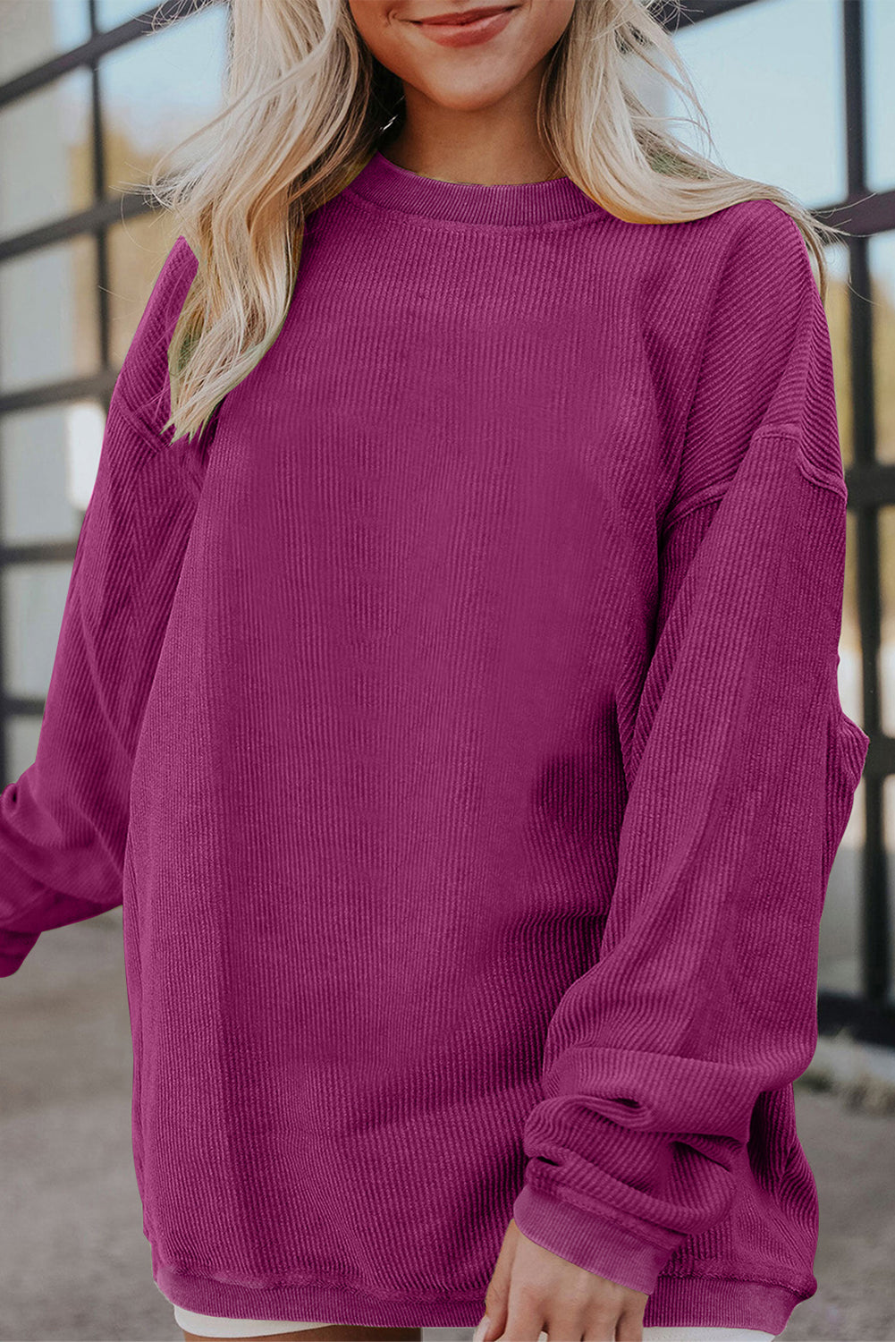 Apricot Drop Shoulder Ribbed Oversized Sweatshirt