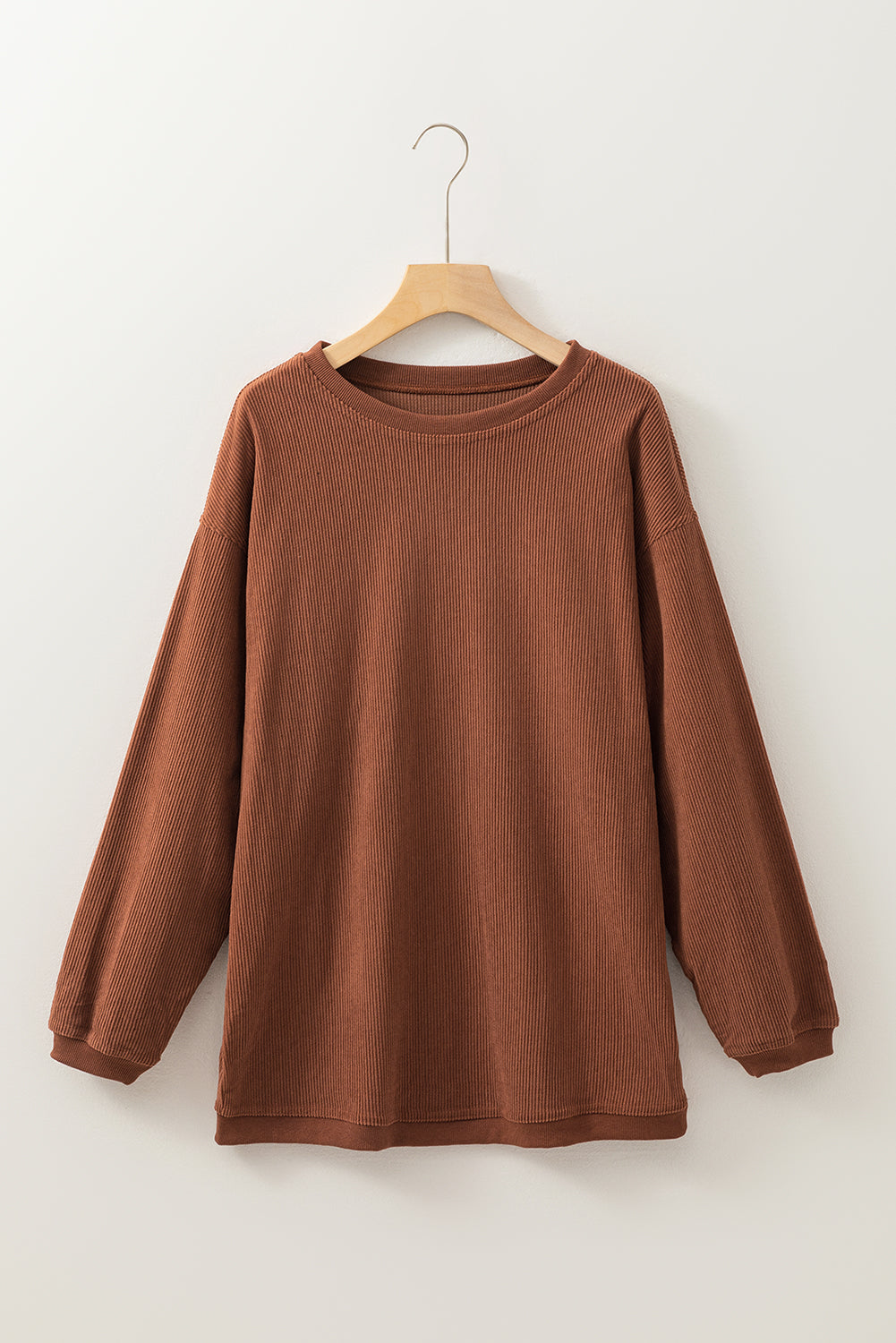 Apricot Drop Shoulder Ribbed Oversized Sweatshirt