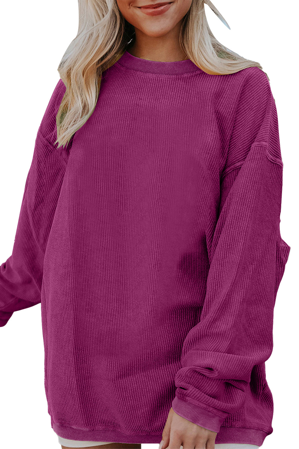 Apricot Drop Shoulder Ribbed Oversized Sweatshirt