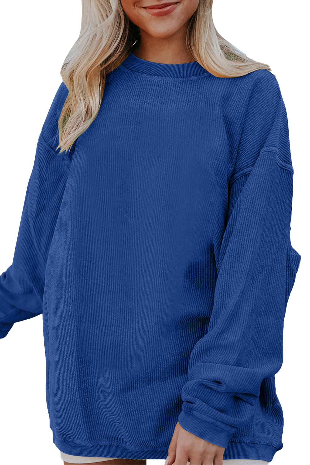 Apricot Drop Shoulder Ribbed Oversized Sweatshirt