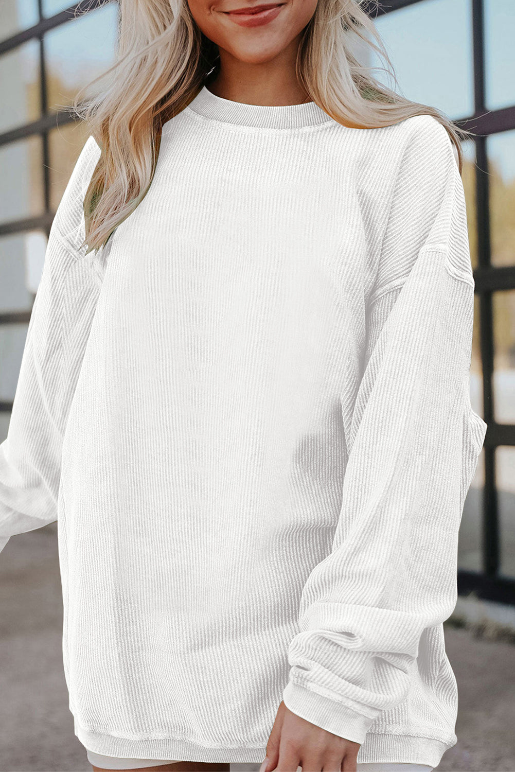 Apricot Drop Shoulder Ribbed Oversized Sweatshirt