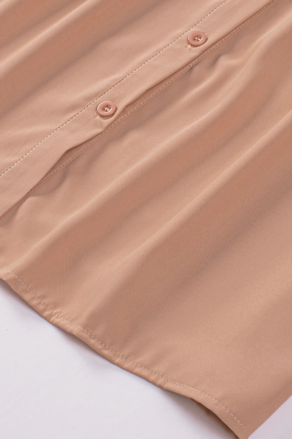 Pink Solid Button Up Pleated Loose Puff Sleeve Shirt