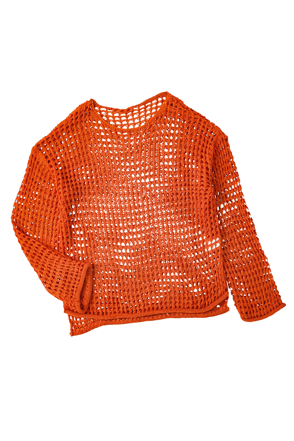 Orange Knit Cut Out Crochet Long Sleeve Tunic Top