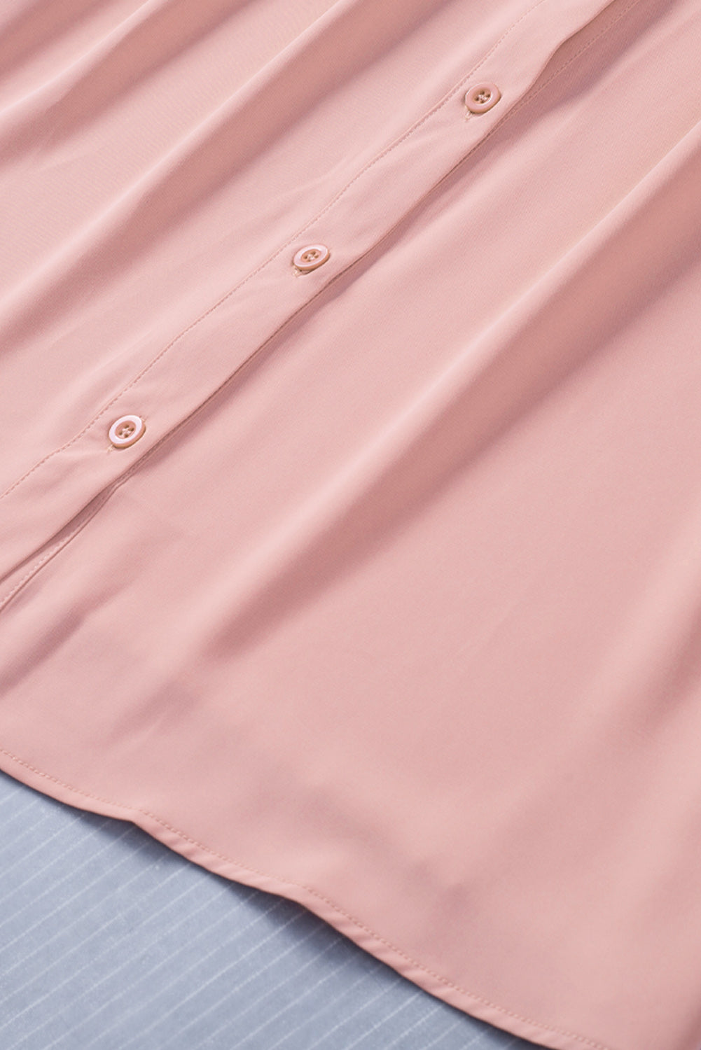 Pink Solid Button Up Pleated Loose Puff Sleeve Shirt