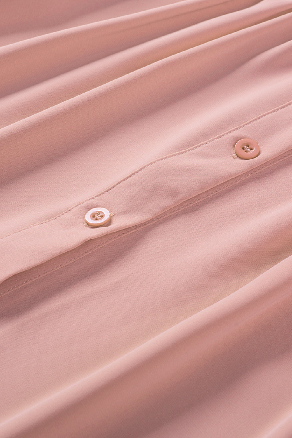 Pink Solid Button Up Pleated Loose Puff Sleeve Shirt