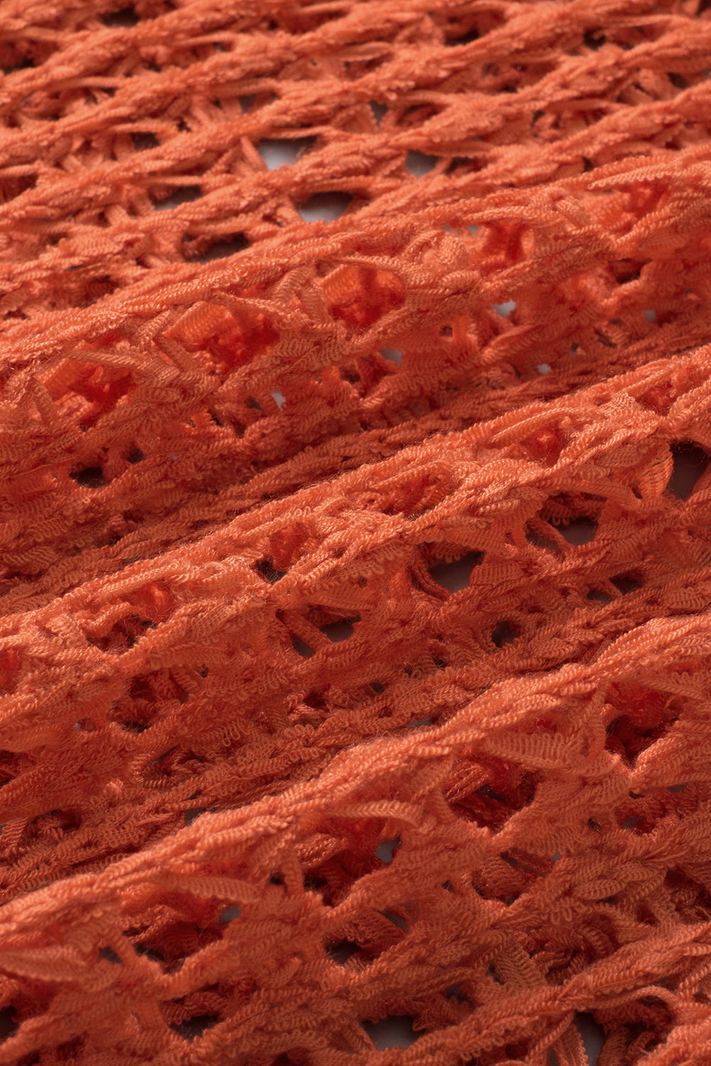 Orange Knit Cut Out Crochet Long Sleeve Tunic Top