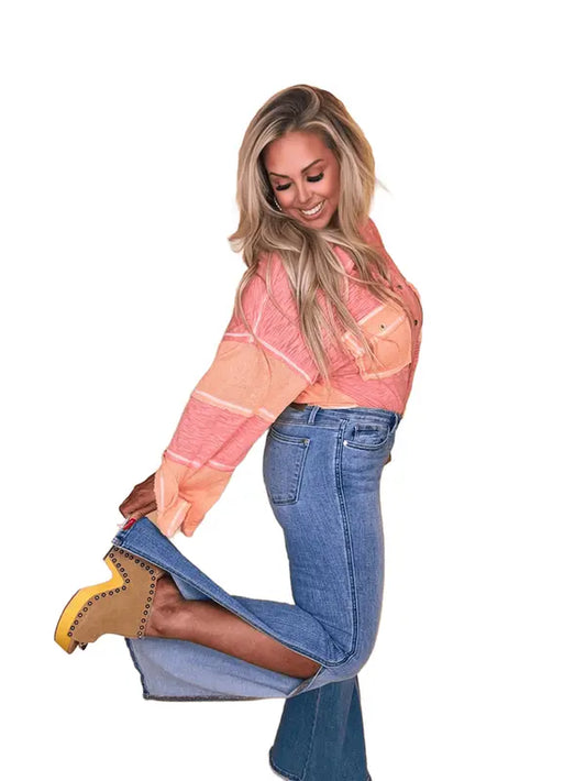 PLUS/REG Judy Blue Peekin' Out Slit Flare Jeans - Medium