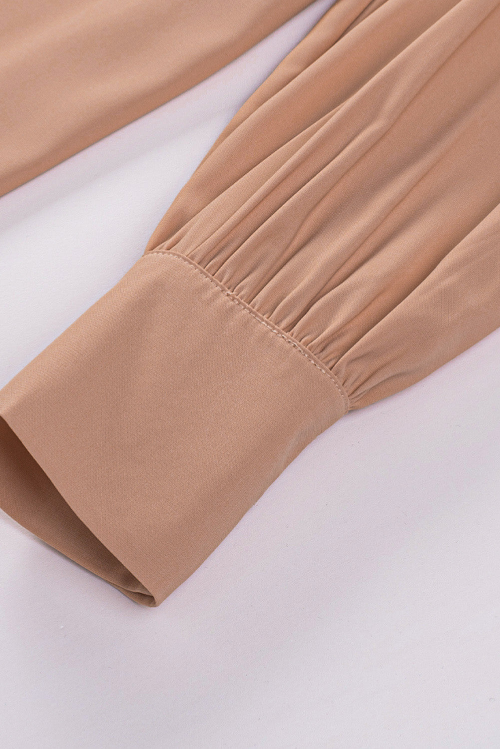 Pink Solid Button Up Pleated Loose Puff Sleeve Shirt