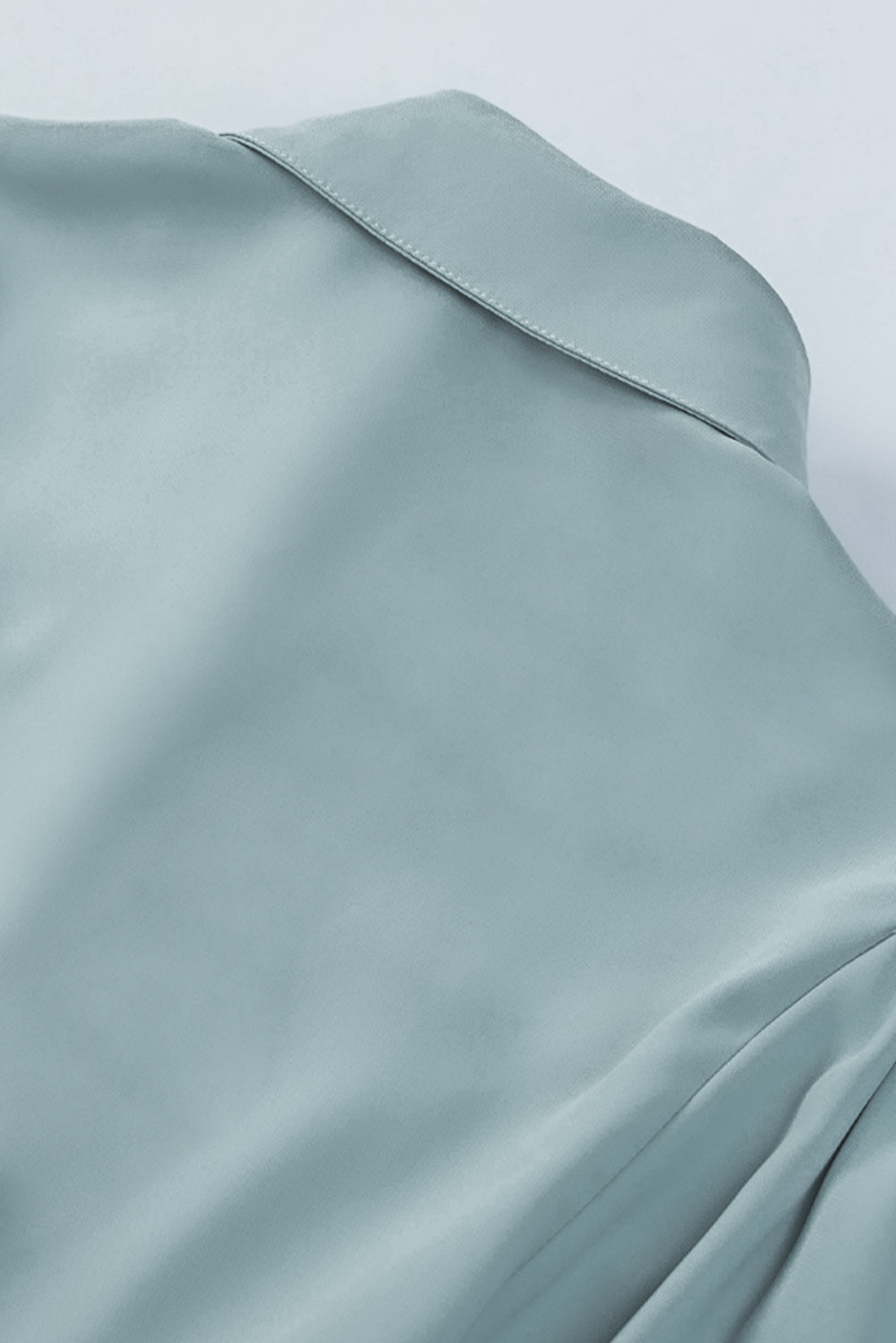 Pink Solid Button Up Pleated Loose Puff Sleeve Shirt