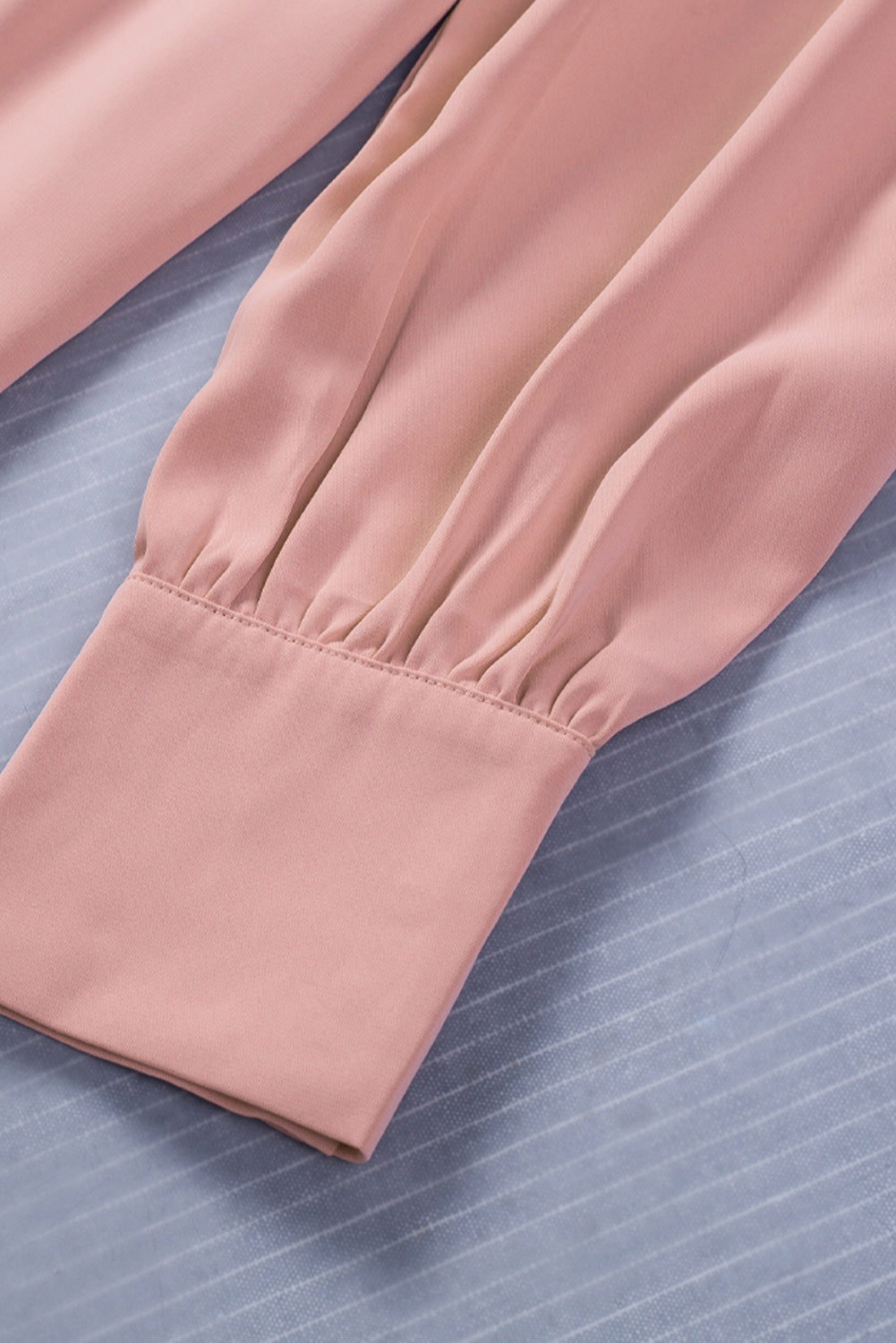Pink Solid Button Up Pleated Loose Puff Sleeve Shirt
