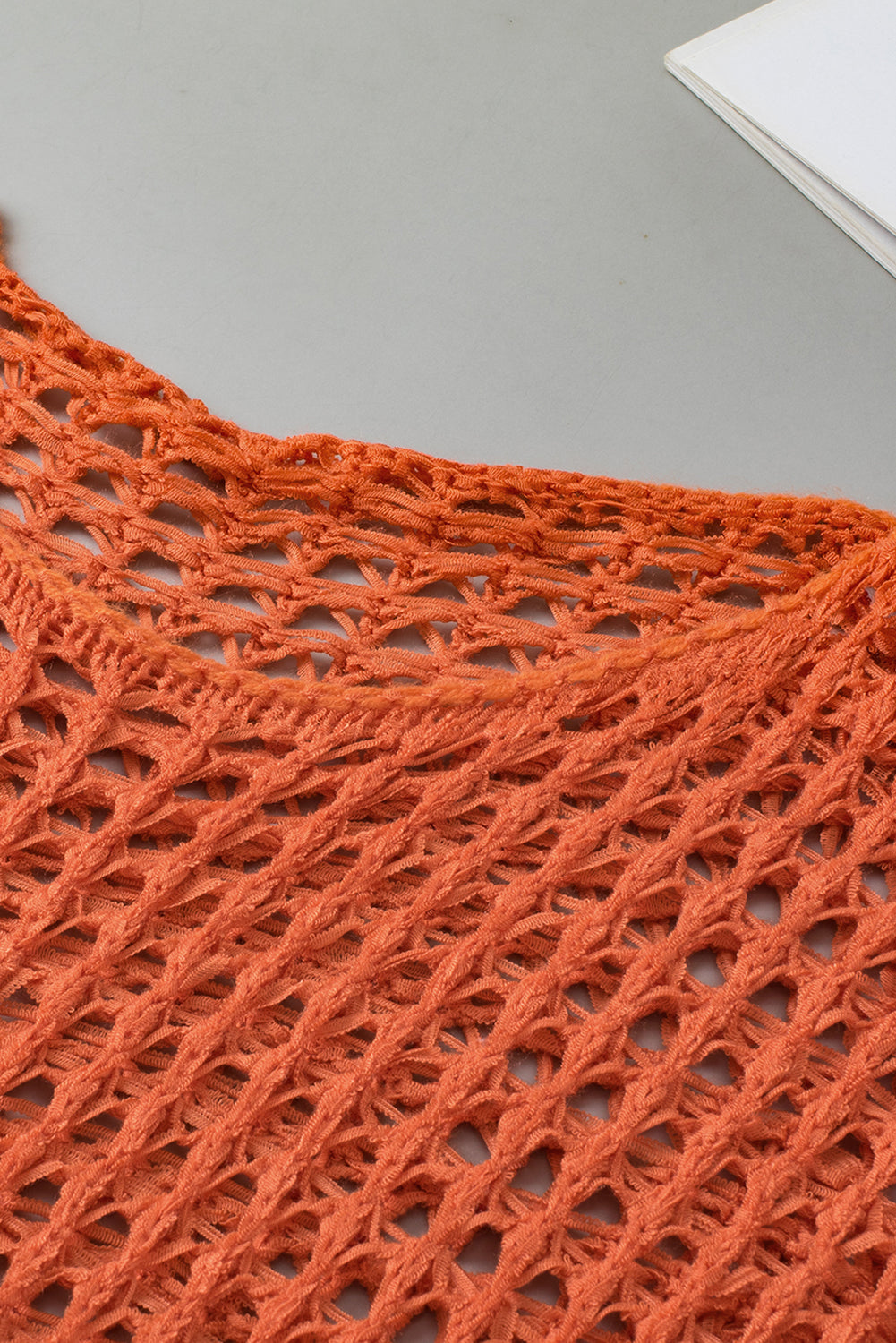 Orange Knit Cut Out Crochet Long Sleeve Tunic Top